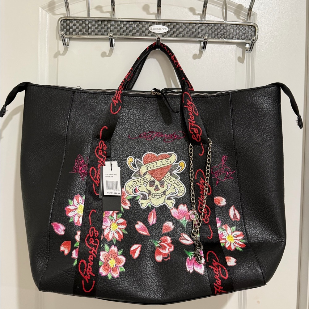Ed Hardy Black Floral Large Carry On Bag